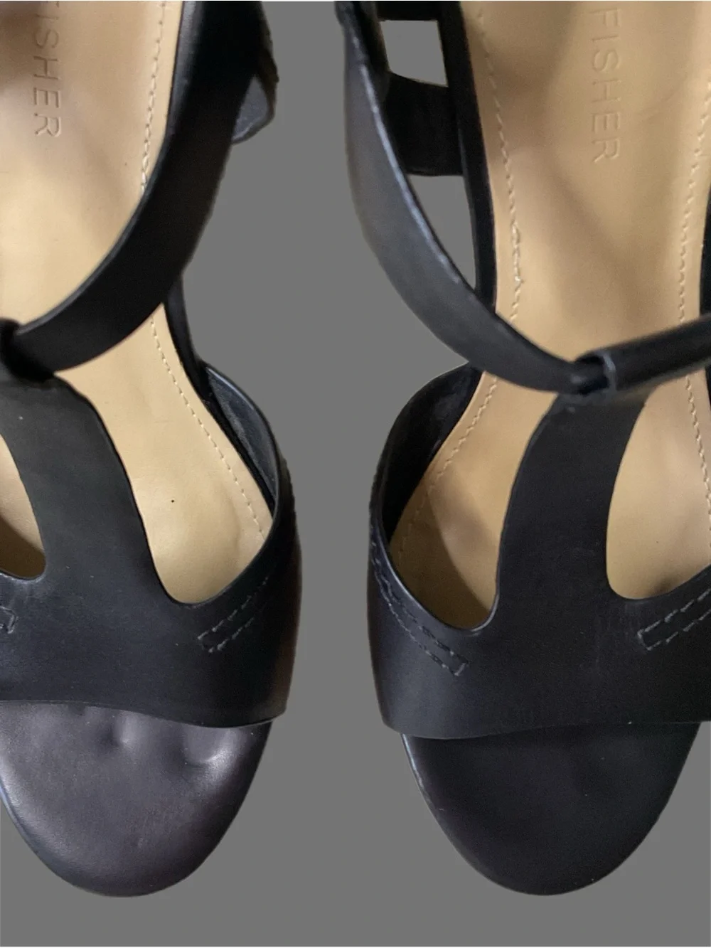 Marc Fisher Black Leather 5” Cork Platform Wedge Sandals Buckle Ankle Strap Boho